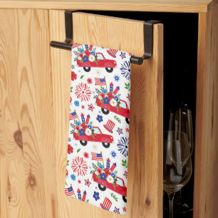 Linge De Cuisine modèle de camion patriotique et de feux d'artifice