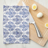 Linge De Cuisine Modèle de damas fleuri - bleu (Quart Plié)