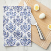 Linge De Cuisine Modèle de damas fleuri - bleu (Quart Plié)