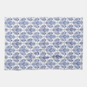 Linge De Cuisine Modèle de damas fleuri - bleu (Horizontal)