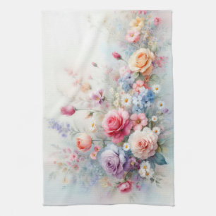 Linge De Cuisine Modèle de peinture d'art de fleurs aquarelles à l'