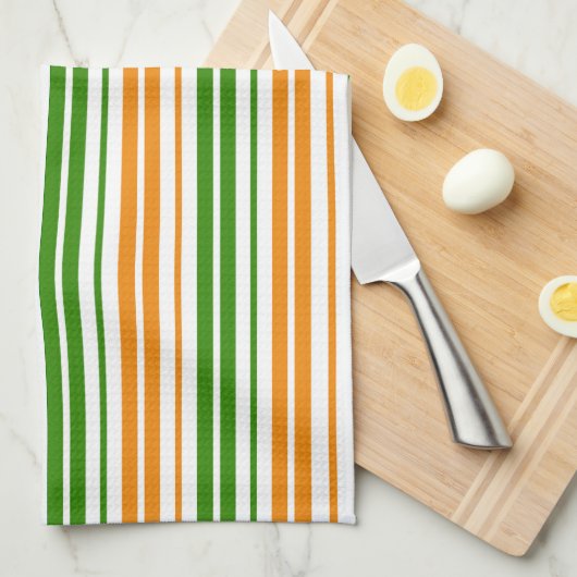 Linge De Cuisine Modèle de rayures verticales orange vert blanc (Quart Plié)