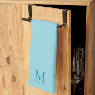 Linge De Cuisine Modèle élégant moderne monogramme œuf bleu chic
