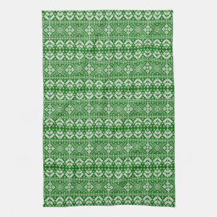 Linge De Cuisine Modèle Fair Isle de Noël vert et blanc