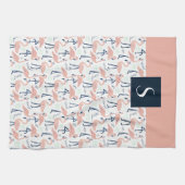 Linge De Cuisine Modèle flamant rose Monogramme moderne (Horizontal)
