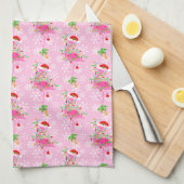 Linge De Cuisine Modèle Flamingo rose de Noël (Quart Plié)