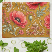 Linge De Cuisine Modèle fleur de pavot doré (Plié)
