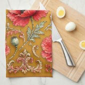 Linge De Cuisine Modèle fleur de pavot doré (Quart Plié)