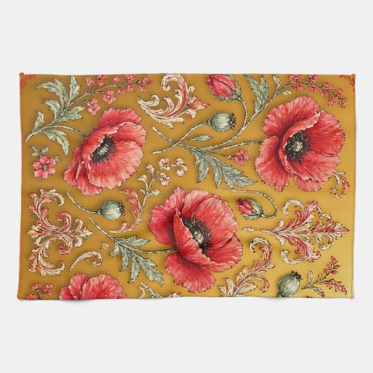 Linge De Cuisine Modèle fleur de pavot doré (Horizontal)