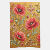 Linge De Cuisine Modèle fleur de pavot doré (Vertical)