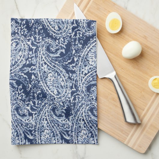 Linge De Cuisine Modèle floral bleu (Quart Plié)