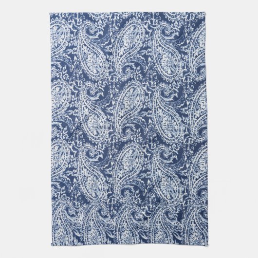Linge De Cuisine Modèle floral bleu (Vertical)