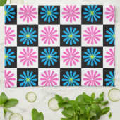 Linge De Cuisine Modèle floral bleu rose géométrique (Plié)