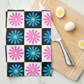 Linge De Cuisine Modèle floral bleu rose géométrique (Quart Plié)