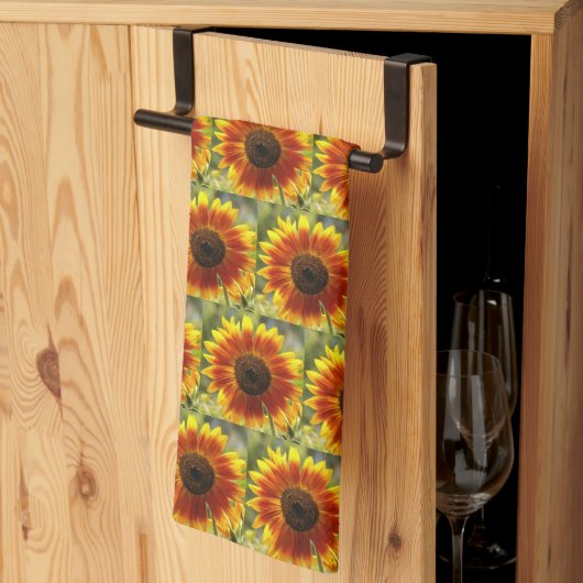 Linge De Cuisine Modèle floral de tournesol jaune et bronze (Pliage en tiers)
