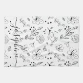 Linge De Cuisine Modèle floral noir simple personnalisé (Horizontal)