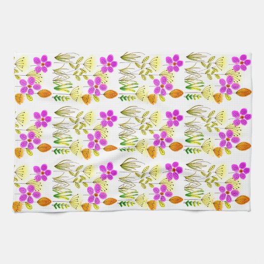 Linge De Cuisine Modèle Floral pourpre (Horizontal)