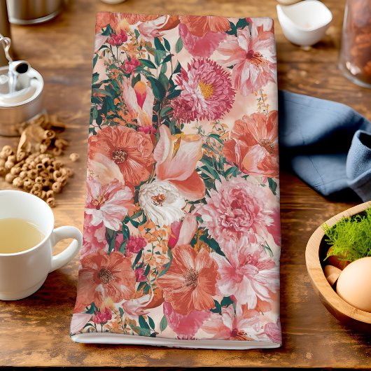 Linge De Cuisine Modèle Floral rose orange