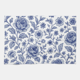 Linge De Cuisine Modèle Floral Royal Bleu Rose