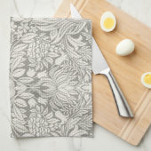 Linge De Cuisine Modèle floral simple blanc Damas (Quart Plié)