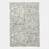 Linge De Cuisine Modèle floral simple blanc Damas (Vertical)