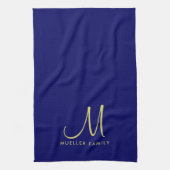 Linge De Cuisine Modèle Gold Monogramme Nom de famille Marine Blue (Vertical)