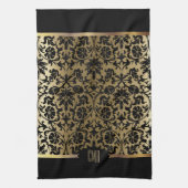 Linge De Cuisine Modèle Monogram Gold & Floral Damask (Vertical)