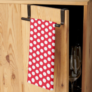 Linge De Cuisine Modèle Pois blanc rustique personnalisé rouge