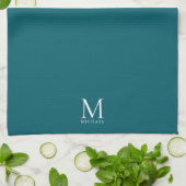 Linge De Cuisine Modèle simple moderne élégant Monogramme sarcelle (Plié)