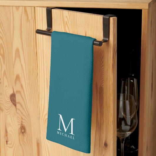 Linge De Cuisine Modèle simple moderne élégant Monogramme sarcelle (Pliage en tiers)