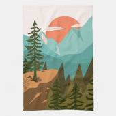 Linge De Cuisine Modern Abstract Forest, Mountains, and Sunrise (Vertical)