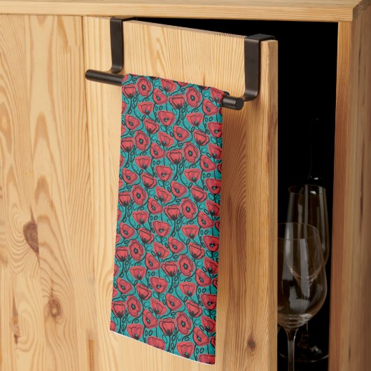 Linge De Cuisine Modern Abstract Red Poppy Floral Pattern (Pliage en tiers)