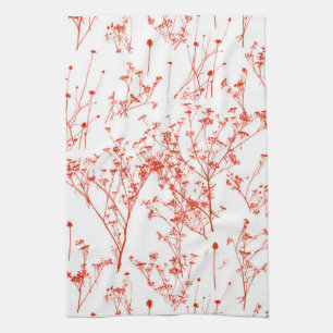 Linge De Cuisine Modern Abstract Red toile Wildflowers on White