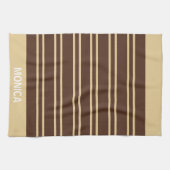 Linge De Cuisine modern Beige &Brown Stripes Pattern Custom Name (Horizontal)