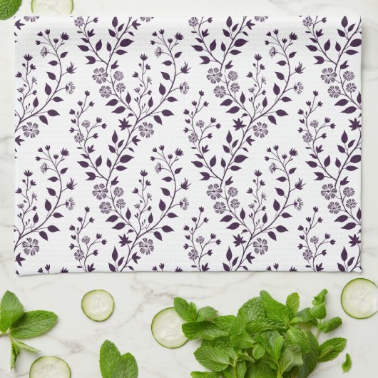 Linge De Cuisine Modern Boho Floral Pattern Plum White (Plié)
