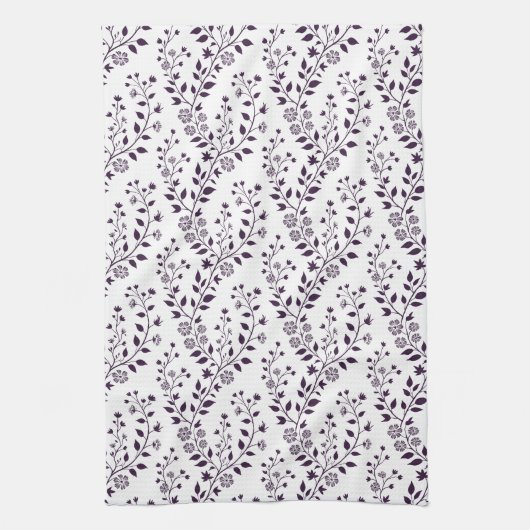Linge De Cuisine Modern Boho Floral Pattern Plum White (Vertical)