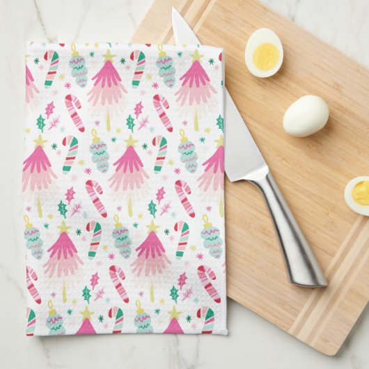 Linge De Cuisine Modern Bright Pink Whimsical Christmas (Quart Plié)