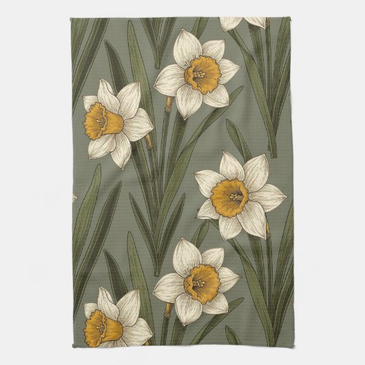Linge De Cuisine Modern Daffodil Botanical Pattern (2) (Vertical)