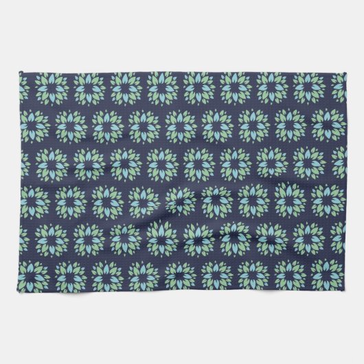 Linge De Cuisine Modern Dark Blue Green Floral Pattern (Horizontal)