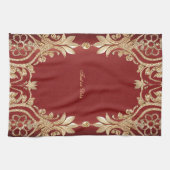 Linge De Cuisine Modern Gold Red Floral Kitchen Towels (Horizontal)