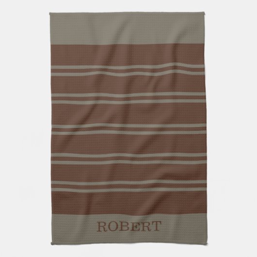 Linge De Cuisine modern Gray &Brown stripes Pattern monogram name (Vertical)