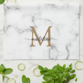 Linge De Cuisine Modern Marble Gold Girly Script Monogram (Plié)