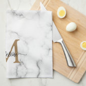 Linge De Cuisine Modern Marble Gold Girly Script Monogram (Quart Plié)