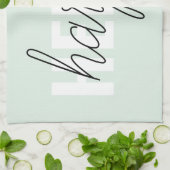 Linge De Cuisine Modern Pastel Mint Bonjour Et Vous Nom (Plié)