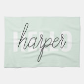 Linge De Cuisine Modern Pastel Mint Bonjour Et Vous Nom (Horizontal)