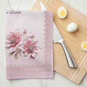 Linge De Cuisine Modern Pink Flowers Kitchen Towel (Quart Plié)