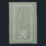 Linge De Cuisine Modern Sage & White Stripe Monogram Personalised<br><div class="desc">Modern Sage Green & White Stripe Monogram Personalised kitchen towel</div>
