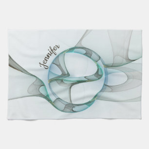 Linge De Cuisine Moderne Abstrait Fractale Bleu Turquoise Gris Nom