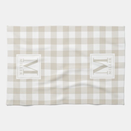 Linge De Cuisine Moderne Agritourisme Buffle Beige Chèque Monogramm (Horizontal)