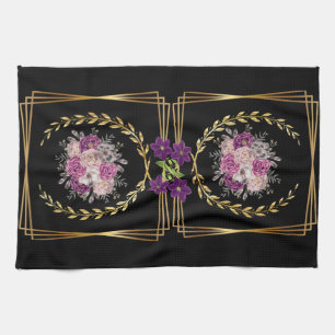 Linge De Cuisine Moderne Black Gold violet Floral tendance serviett